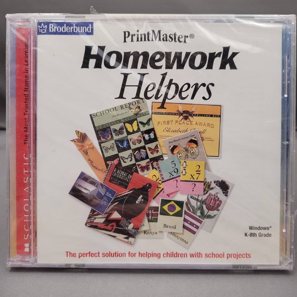 PrintMaster Homework Helpers by Broderbund (PC CD-ROM, 2002)
